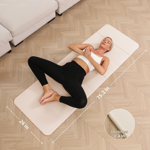 PAIDU Foldable Yoga Mat - 10mm Extra Thick, 75"26" Non-Slip Exercise Fitness Mat | SGS Eco-Certified, Portable for Yoga/Pilates/Studio/Home Workout （Beige）