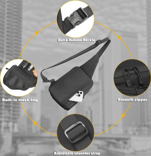 WCALULEG Sling Bag for Men, Crossbody Bag Shoulder Bag for Men Gun Bags for Handguns Sling Backpack EDC Bag Updated