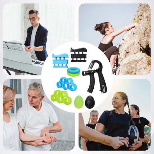 Grip Strength Trainer Kit 9 Pack with Forearm Strengthener, Countable Hand Grip Strengthener,Hand Extension Exerciser, Stress Relief Ball, Grip Ring