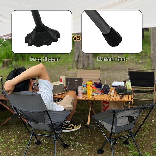 IEJ Ultralight High-Back Camping Chair - Portable Folding Backpacking Chair with Anti-sag Footmuffs, Supports up to 300 lbs, Compact and Durable for Outdoor Activities - Grey