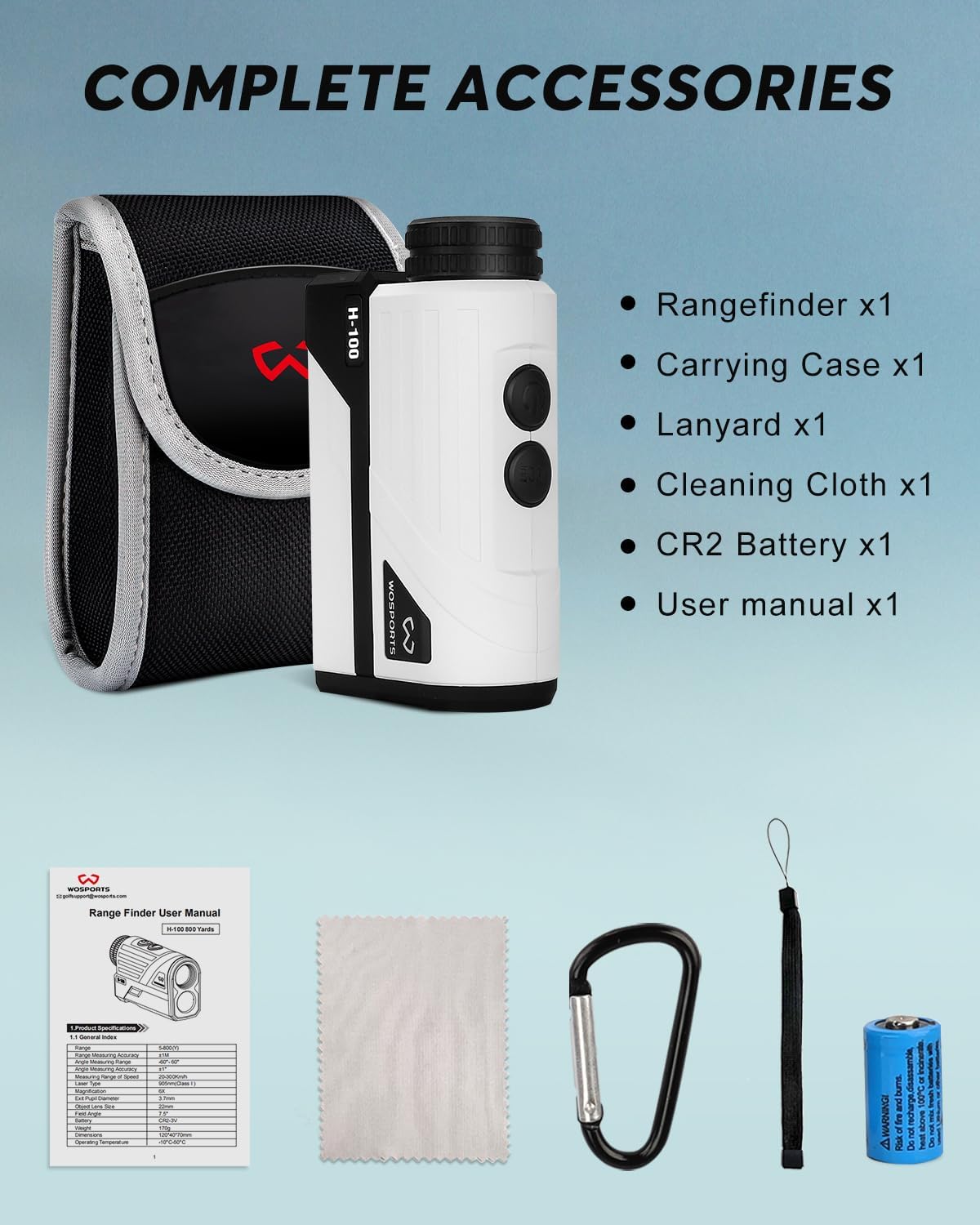 Wosports Golf Rangefinder, 800 Yards Laser Distance Finder with Slope, Flag-Lock with Vibration Distance/Speed/Angle Measurement, Upgraded Battery Cover