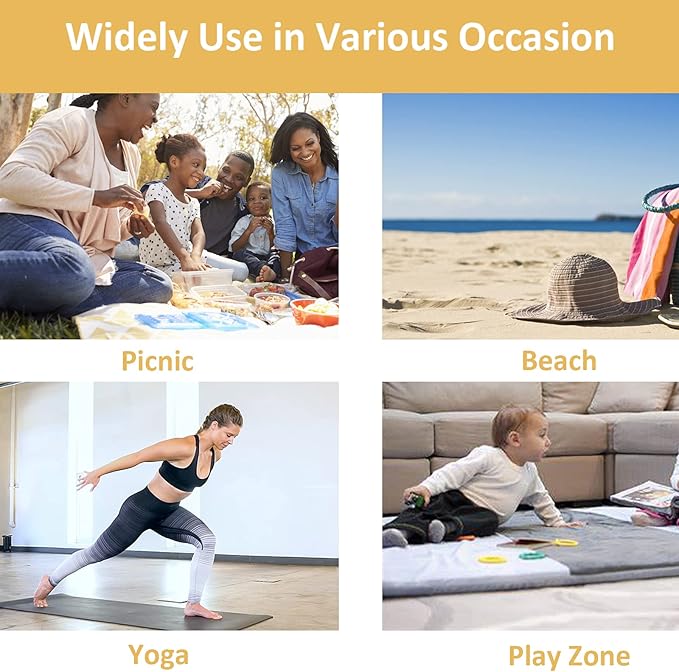QWXNRG Outdoor Picnic Blanket, Foldable Waterproof Sand Mat, Extra Large Picnic Blanket 60" x 80" for Beach Camping Hiking Travel Outdoor Family Concerts - Brown Striped