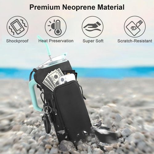 Bagenerous Gym Magnetic Water Bottle Holder with Adjustable Shoulder Strap and Phone Pocket,Holds 30/40oz Bottle Sleeve with Handle/Handleless,7 Card Pockets,Black