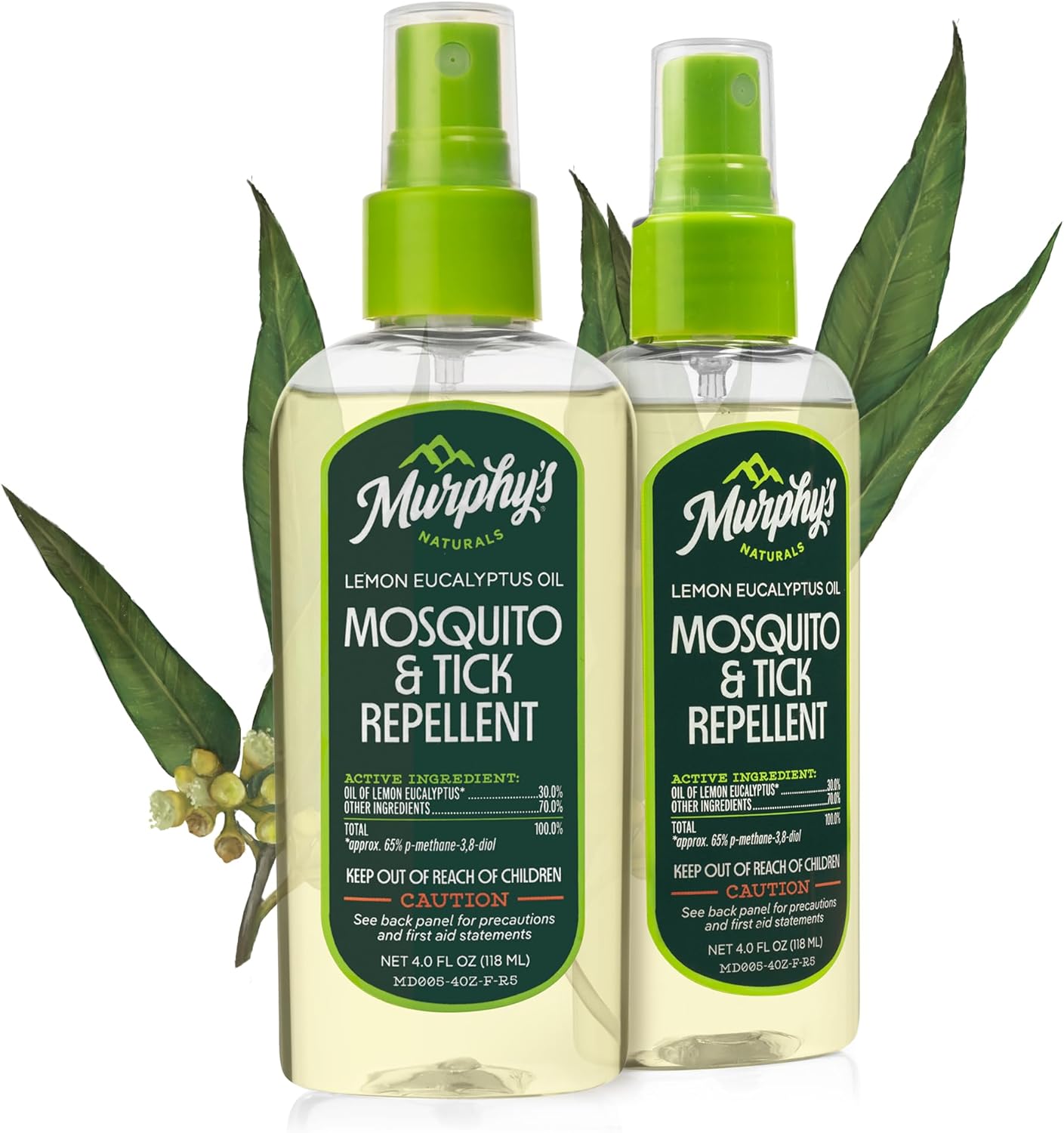 Murphy's Naturals Mosquito & Tick Bug Repellent Spray, Oil of Lemon Eucalyptus for Skin + Outdoor Gear, DEET-Free, 4 Ounce Pump, 2-Pack