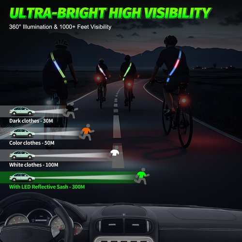 LED Running Gear High Visibility Reflective Belt Sash, Adjustable Night Walking Safety Gear, Rechargeable Light Up Running Reflective Belt for Runners Walkers Men Women(Blue)
