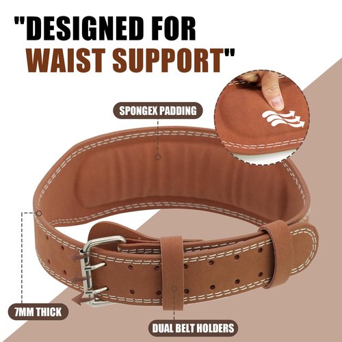 Leather Weight Lifting Belt, Weightlifting Belt for Men & Women, 4'' Wide Padded Lumbar Back Support, 10 Adjustable Holes, Gym Fitness Belt, Squat Belt, Deadlift Belt, BREWIDAR Workout Belt for Powerlifting with Carry Bag
