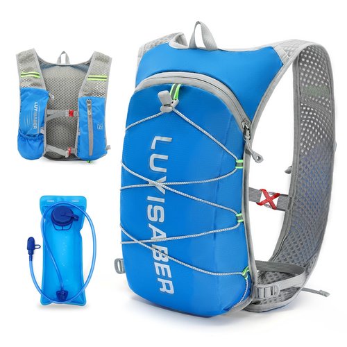 KSIBNW Running Hydration Vest Backpack, Lightweight Hydration Backpack with 1.5L Water Bladder Breathable and Sweatproof Running Rucksack Bladder Bag for Running Cycling for Women Men, Blue