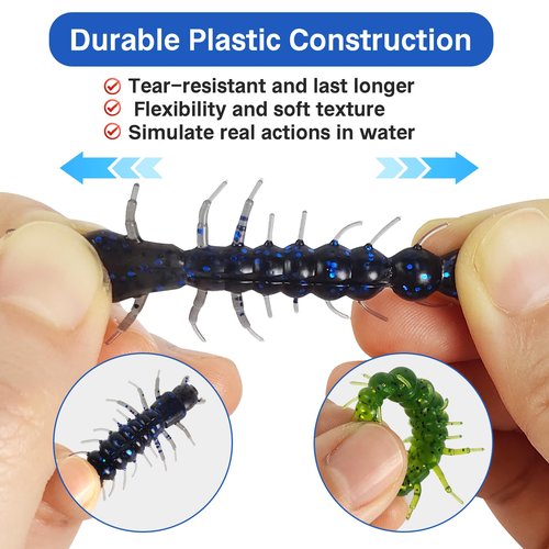 Eupheng 2inch Hellgrammite Fishing Lures, Dual-Color Body & Glitter, Super Realistic Soft Plastic Fishing Lures for Ned Jig Drop Shot Rig, Qty 75PCS