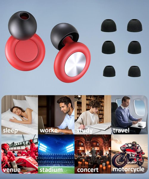 Concert Ear Plugs for Sleeping Noise Cancelling EarPlugs Reusable Ear Protection for Musicians,Rave,Focus,Moto and Sleep 25dB Silicone Earplugs Noise Reduction 8 Pair Ear Tips (XS/S/M/L) Red