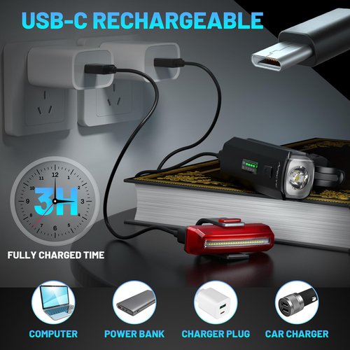 APECYC Bike Lights for Night Riding, Bicycle Front Headlight and Back Taillight with 4+5 Light Modes, USB Rechargeable Bright Bike Headlights for Cyclists and Commuters
