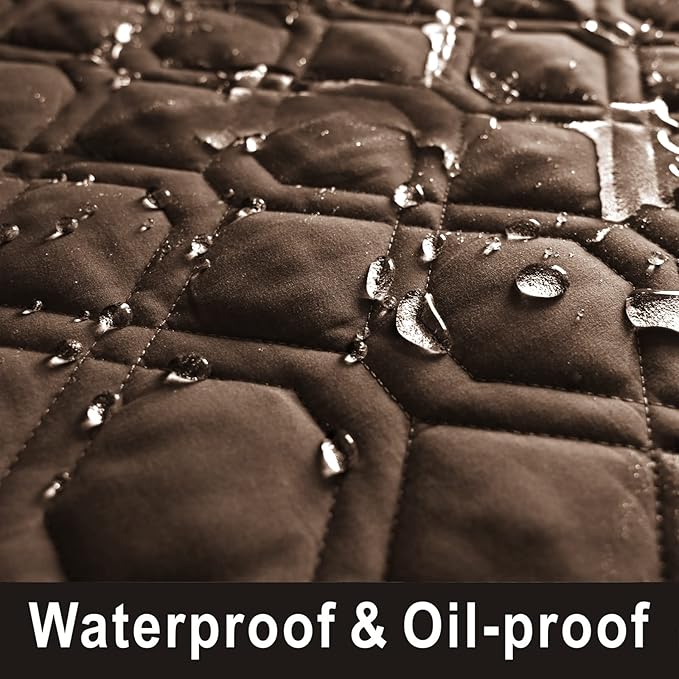 100% Waterproof Dog Bed Cover 68x82 inch Reversible Reusable Camping Mat for Kids/Pet/Dog/Cat Washable Geometric Embroidery Blanket Patchwork Brown+Beige