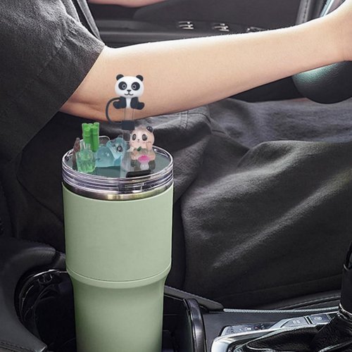 Compatible with Stanley Cup Lid Accessories Charms, Fit for 40 oz Stanley Lid Charms Decor, Cute Panda Silicone Straw Cover Cap for Stanley Tumblers for Stanley lid topper (Panda)