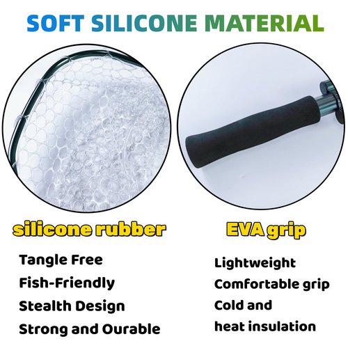 SIWRDTG Floating Lightweight Fishing Net with Telescopic Pole Handle, Rubber Landing Net Freshwater Saltwater, Portable Fishing Net with Soft EVA Foam Handle, Fish-Friendly Mesh for a Safe Release