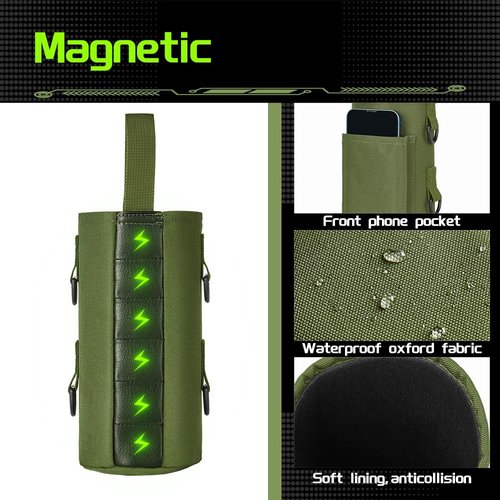 TINDERDRY Magnetic Water Bottle Holder Magnetic Gym Bag Water Bottle Carrier Pouch with Phone Pocket Silicone Towel Buckle and Sling for Easy Attachment to Metal Exercise Equipment(Green)