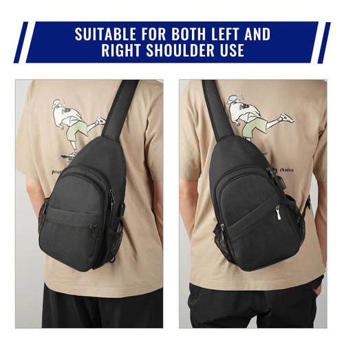 VADOO Sling Backpack with RFID Blocking and USB Charging Port & Detachable Phone Pouch for Men Women Crossbody Bag for Travel