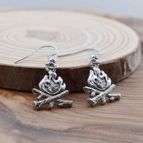 Campfire Earrings in Silver Pewter. Gift for Camper. Camping Gifts. Camping Jewelry. Hiking Gifts Mountain Gifts