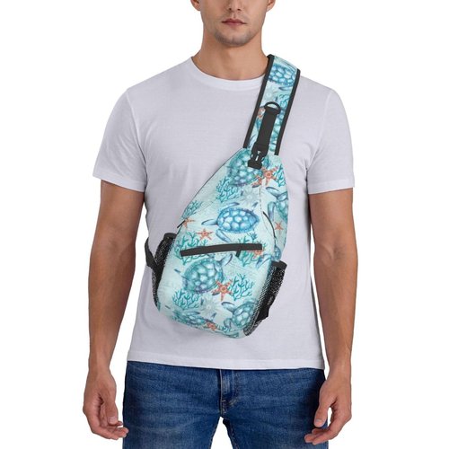 QISENTIS Sea Turtle Sling Bag for Women Men Light Blue Aqua Sea Turtles Ocean Coastal Sea Animal Travel Crossbody Bags Underwater World Print Casual Sling Backpack Chest Shoulder Bag Hiking Daypack