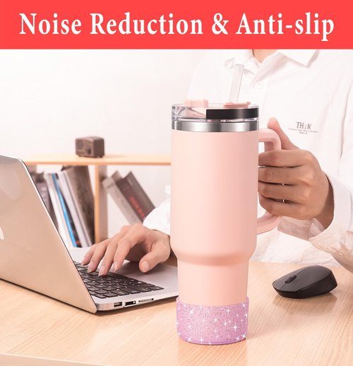 KTKUDY 2 PCS Glitter Silicone Boot Compatible with Stanley Tumbler 20 30 40 oz & Fits Hydro Flask Water Bottle 12-24oz & Fits Yeti, Simple Modern, Owala Cup - Bling Cup Bottom Protector Accessories