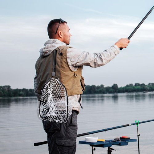 Hipicute Foldable Fish Net for Trout, Fly Fishing Landing Net, Trout Fishing Nets with Handle, Soft Rubber Mesh Net, Easy Catch & Release Fish, Fishing Net for Stream Shore Kayaking Fishing