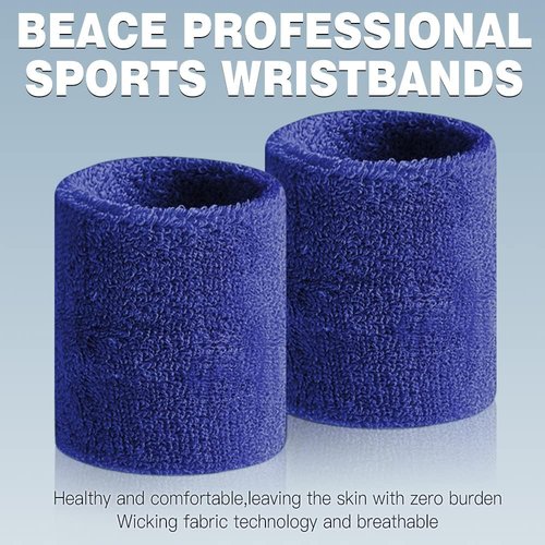 BEACE Sweatbands Sports Wristband for Men & Women - Moisture Wicking Athletic Cotton Terry Cloth Sweatband for Tennis, Basketball, Running, Gym, Working Out
