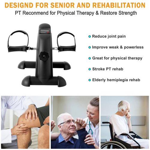 GOREDI Under Desk Bike Pedal Exerciser, Portable Mini Exercise Bike with LCD Display for Home/Office, Desk Cycle for Leg/Arm with Handle, Leg Exerciser While Sitting for Seniors (Black)