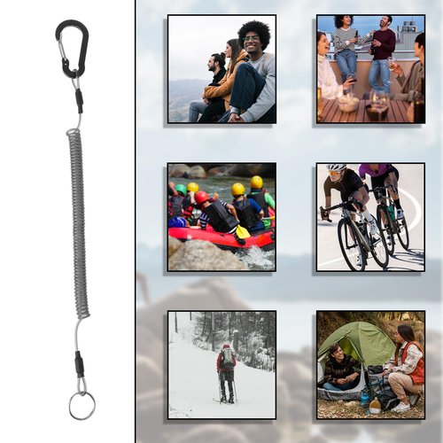 Dimeho Retractable Safety Coiled Lanyard, 3 Pcs Heavy Duty Fishing Lanyard Fishing Rod Tether Accessories Tackle Fishing Ropes Tool with Aluminium Alloy Clip for Pliers Boating Kayak (Black)