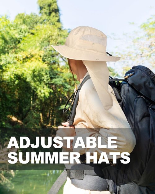 Zylioo Oversized 62-65cm UV Sun Hats with Flaps,Big Size Boonie Hat with Drape Beach Hats with Neck Protection Flap
