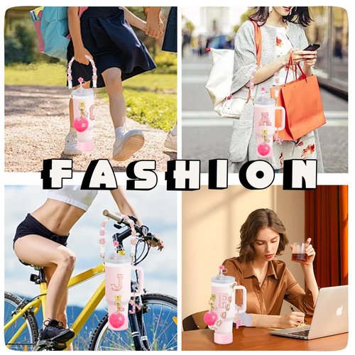 XIANGYUAN 11PCS Cup Accessories for Stanley, Straw Cover Cap for 30oz or 40oz Stanley, Including Water Bottle Handle Strap, Boot, Decorative Chains, Personalized Sticker