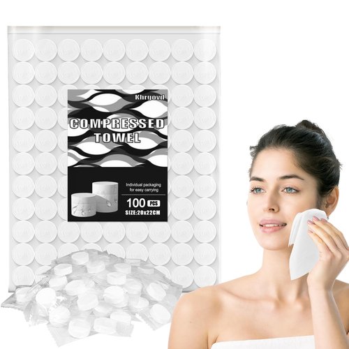 Khrgovd 100PCS Compressed Towel Tablets Mini Disposable Compressed Towel Tablets，Bulk Coin Tissues，Disposable and portable face towels suitable for travel, Camping, Sports, Beauty Salons, Home use