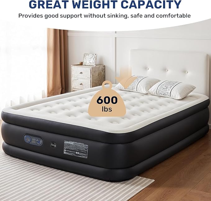 YSSOA Twin Travel Air Mattress, Built-in Electric High-Speed Pump, 16" Bed Height, Waterproof Foldable Portable Blow Up Inflatable Airbed, for Home Guests & Camping, 600 lbs Max
