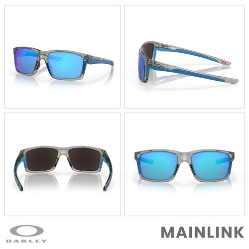 OAKLEY Mainlink OO9264 926442 61MM Grey Ink/Prizm Sapphire Rectangular Sunglasses for Men+ Bundle Accessory Leash Kit, Microfiber Pouch