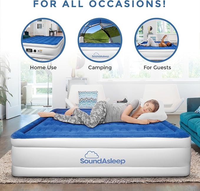 SoundAsleep Dream Series Luxury Air Mattress with ComfortCoil Technology & Built-in High Capacity Pump for Home & Camping- Double Height, Adjustable, Inflatable Blow Up, Portable - King Size
