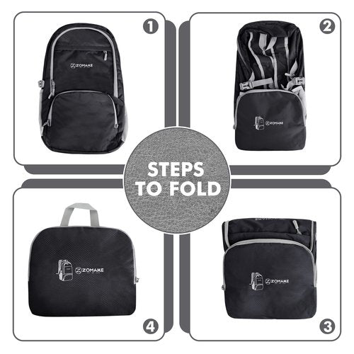 ZOMAKE Lightweight Packable Backpack 30L - Foldable Hiking Backpacks Water Resistant Compact Folding Daypack for Travel - Black&Light Purple