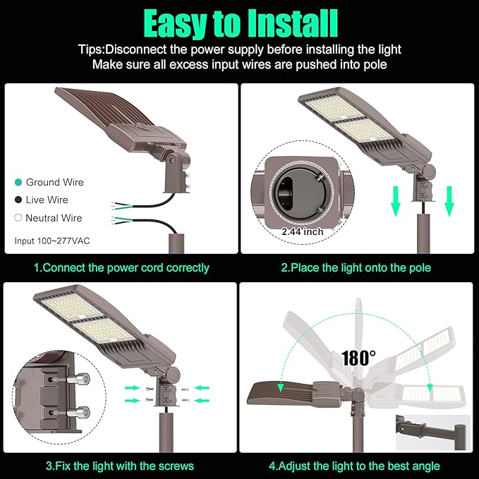 BBESTLED 320W Commercial Light Parking Lot Slip Fitter Mount, Stadium Lights Outdoor, UL DLC Listed 44800LM IP65 5000K LED 320W Backyard Tennis Court Area Street Pole Lighting, LED Parking Lights