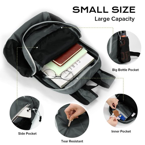 VPBAGE 15L Water-resistant Hiking Daypack, Small Backpack Travel Outdoor, Lightweight Day Pack with Tool Loops