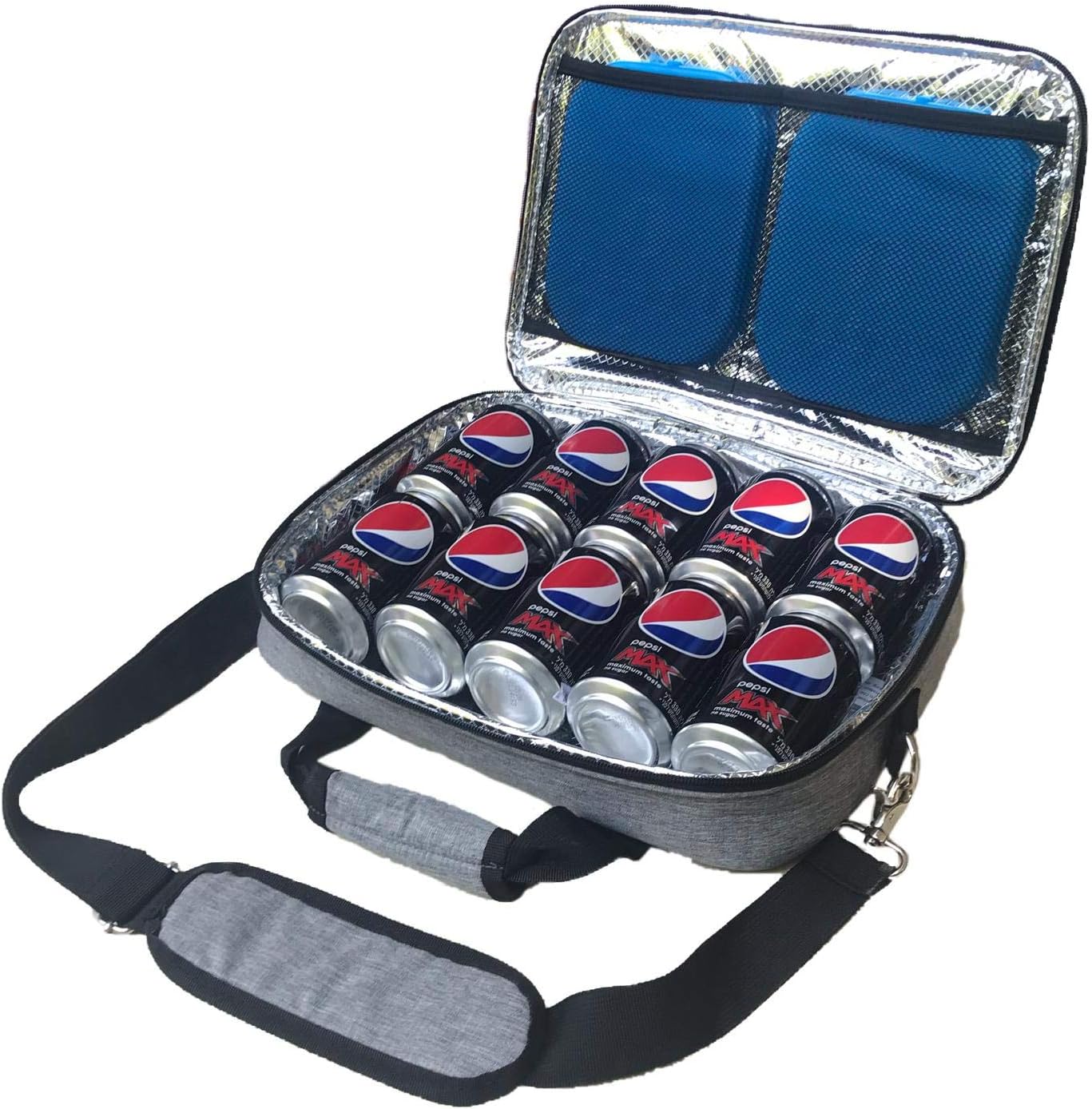 Red Suricata Insulated Slim Cooler – Ultra Thin, Flat Mini Small Cooler Lunch Bag Fits 10 Drink Cans - 2 Slim Reusable Ice Packs Included - Small Iceless Golf Cart Bag for Beer (Black)