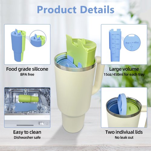 PUDASTO 2-in-1 Drink Separator Silicone Liner fit Stanley Cup 40oz, Inner Section Tray for Stanley Tumbler Accessories, Reusable Cup Divider Two Drinks in One Cup (Green/Blue)