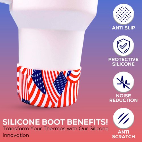Patriotic Tumbler Boot - Silicone Boots Compatible with Stanley Quencher 20, 30 and 40oz & IceFlow Flip Straw Bottle 20oz 30oz - Tumbler accessories - USA Accessories - Patriotic Decorations