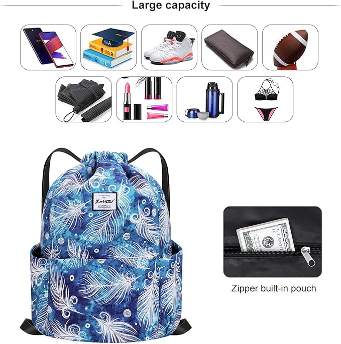 XEYOU Drawstring Sports Backpack Lightweight Gym Yoga Sackpack Shoulder Rucksack Casual Outdoor Daypack for Women and Men