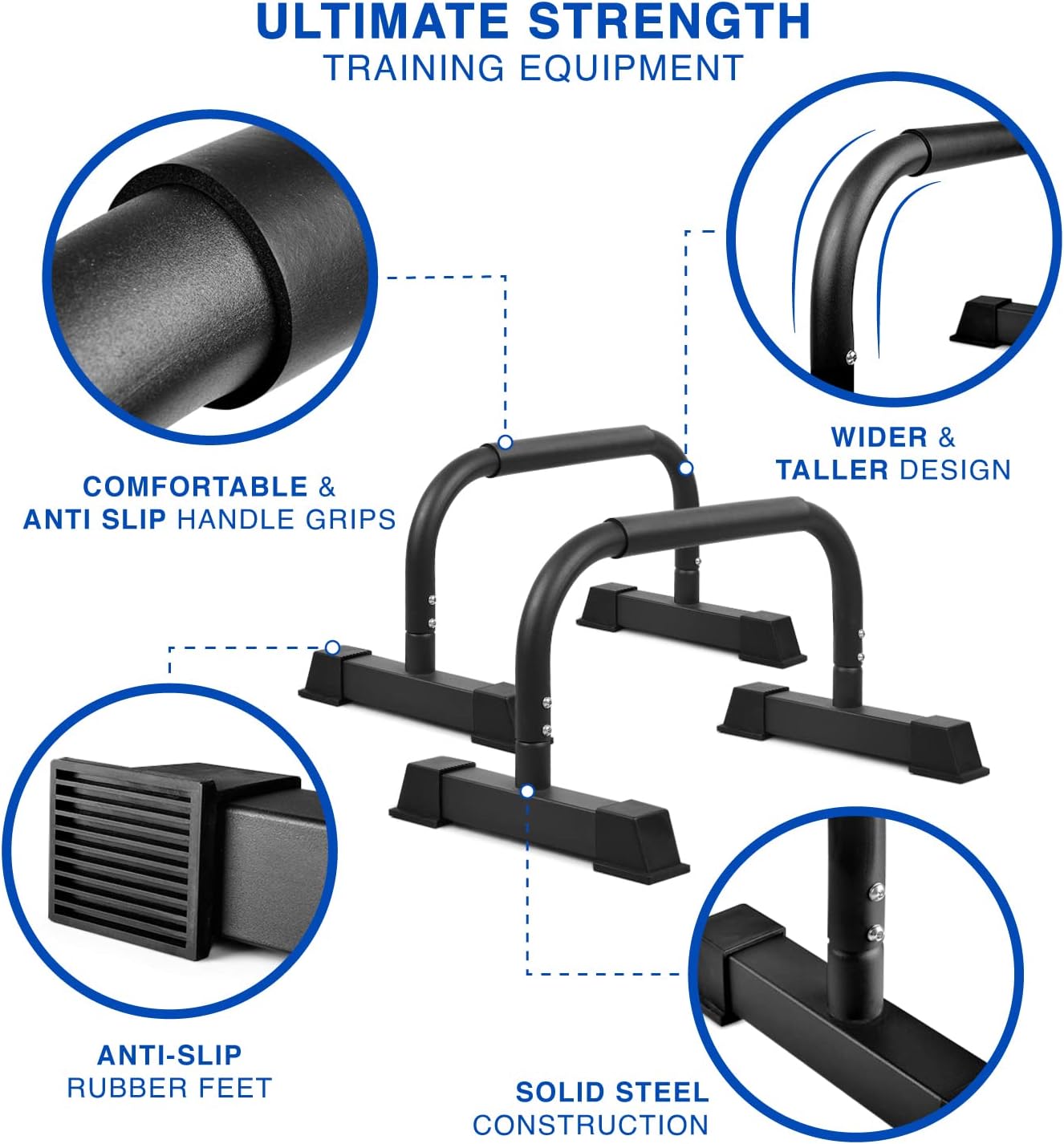 Yes4All Steel/Solid Wood Push Up Stand Parallel Bars Parallettes Non-slip Rubber Feet For Floor Use, Supports Calisthenics Exercises and Upper Body Strength Workouts Perfect For Men And Women