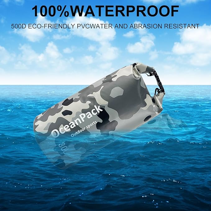 Waterproof Dry Bag 2L/5L/10L/20L/30L, Dry Sack for Kayaking Rafting Boating Beach Surfing Swimming, Camping, Hiking, Beach, Fishing Gray Backpack with Waterproof Phone Case