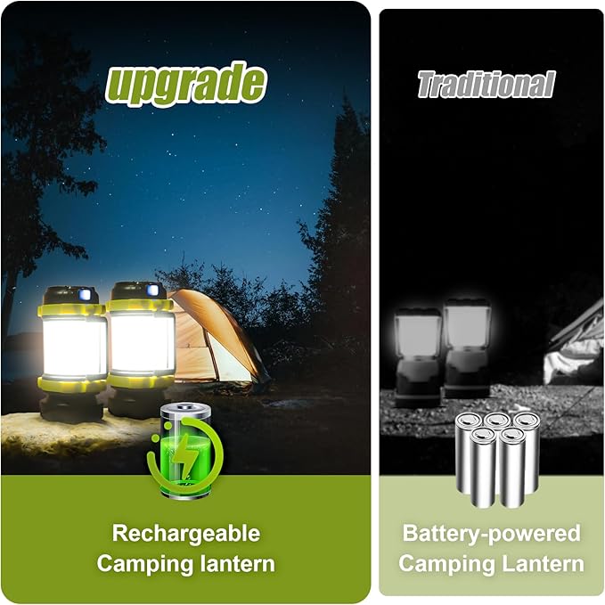 Camping Lantern Rechargeable, Alpswolf Camping Flashlight 4000 Capacity Power Bank,6 Modes, IPX4 Waterproof, Led Lantern Camping, Hiking, Outdoor Recreations Green 4 Pack