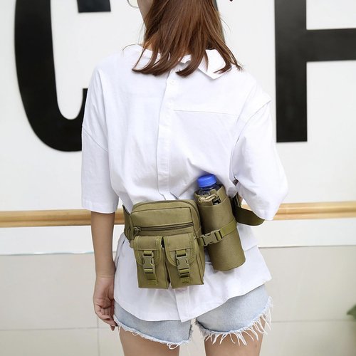 DOB SECHS Hiking Waist Bag with Detachable Water Bottle Holder and Adjustable Waist Belt Oxford Fanny Pack for Men Women Causal Belt Bag for Travel Outdoor Fishing Running Hiking Hunting,Khaki