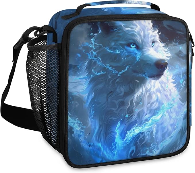 Wolf Kid Lunch Bags with Shoulder Strap Insulated Lunch Boxes for Boy Girls Waterproof Thermal Cooler Tote Bag Portable Picnic Bag for School Work Outdoor Gifts Galaxy