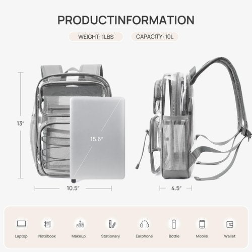 Telena Small Clear Bag for Stadium Events Heavy Duty PVC Transparent Mini Backpack Grey