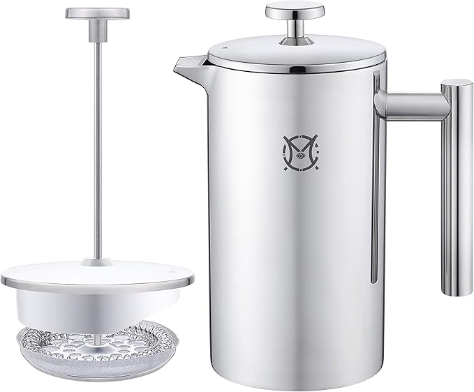 French Press Coffee Maker – 2 Cups Small Stainless Steel Coffee Maker Double Walled French Press 750ML/24OZ