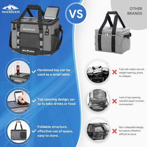 INSMEER Soft Cooler Bag with Hard Shell & 2 Cup Holders, Portable 40L/70 Cans Collapsible Cooler Bags Insulated with Leakproof for Travel, ice chests and Cooler Lunch Box for Beach Camping Picnic