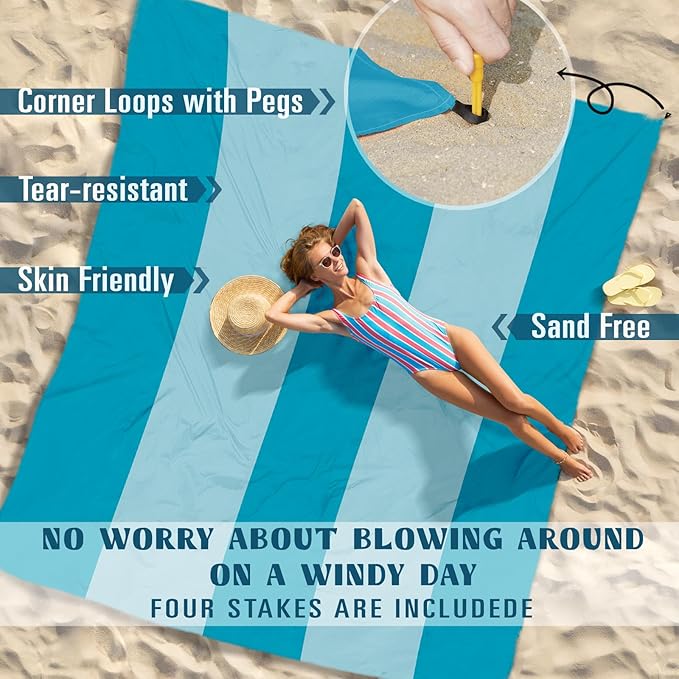 Beach Blanket Sandproof Waterproof 10'×9' 1-8 Adults Oversized,Compact Lightweight Durable Beach Mat for Travel Camping Hiking Picnic Blanket