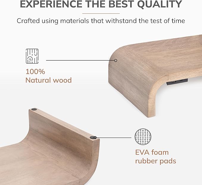 Anji Mountain Wood Monitor Stand Riser Desk Desktop Organizer Table for Home, Office Workspace, Laptop Riser, Ergonomic Design Stand for Gaming Setup, with Power Source, Biscotti