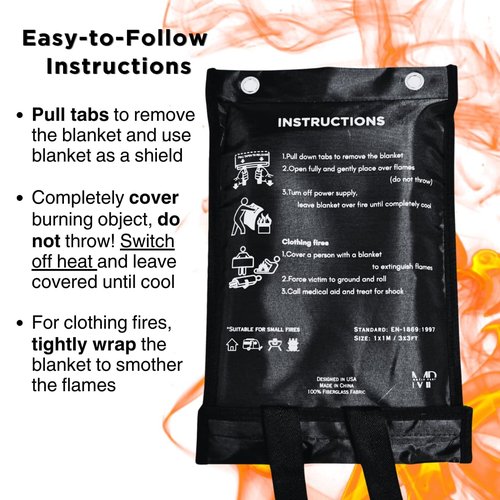 MotivPart 1X Fire Blanket for Home Safety Emergency Fire Blanket for Kitchen Fiberglass Fire Blankets Fireproof Blanket House Safety Flame Retardant Fabric Tarp Cover Black, Full